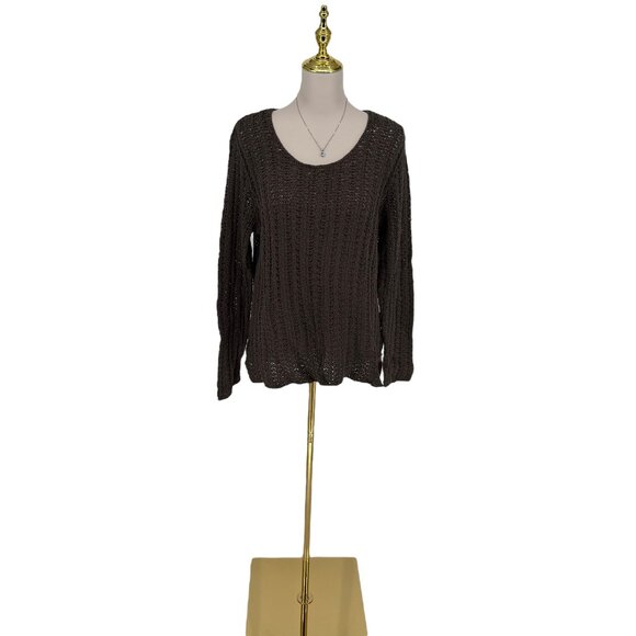 VTG J.Jill Sz XL Loose Open Knit Long Sleeve Cotton Pullover Sweater Shale NWT - Picture 2 of 16